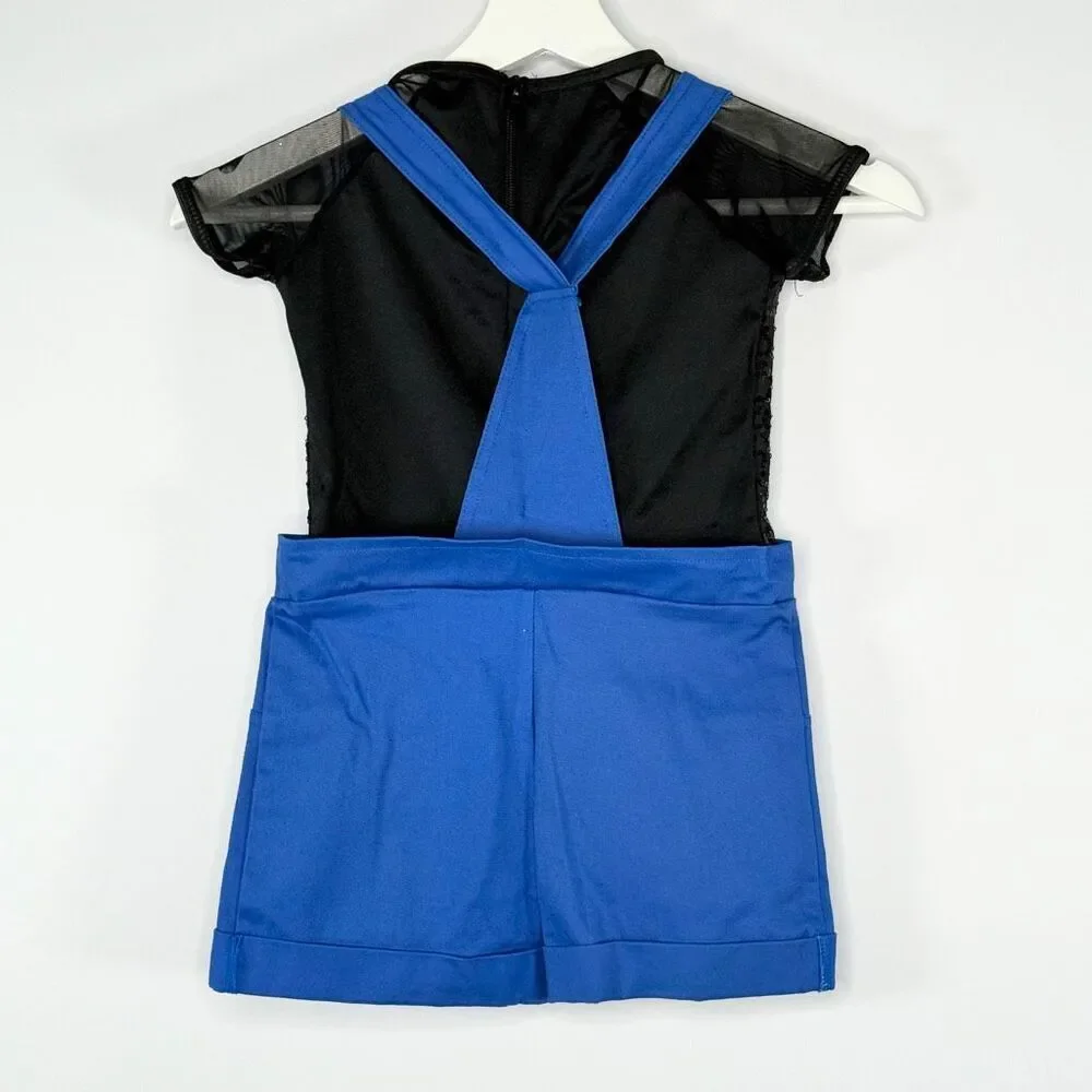 Weissman Dance Wear Sequin Short Sleeve Top and Cotton Bright Blue Shortalls Set